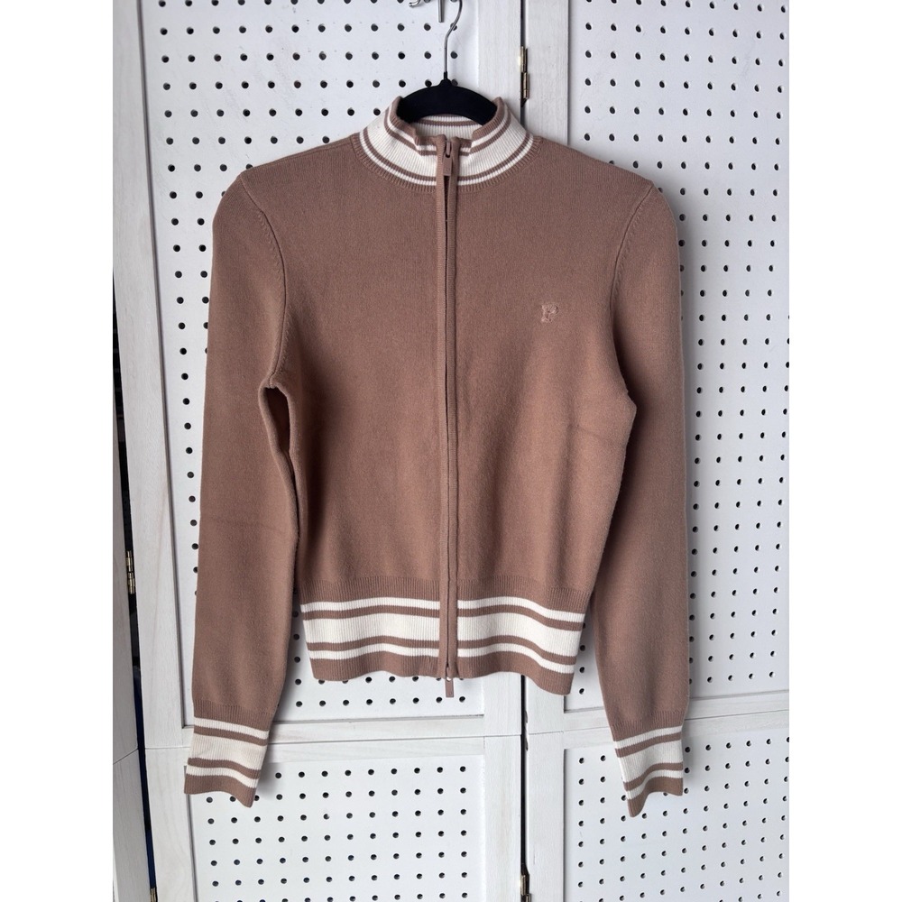 PINK Victoria's Secret Zip Varsity Sweater Brown Women's Sz Small Soft Preppy